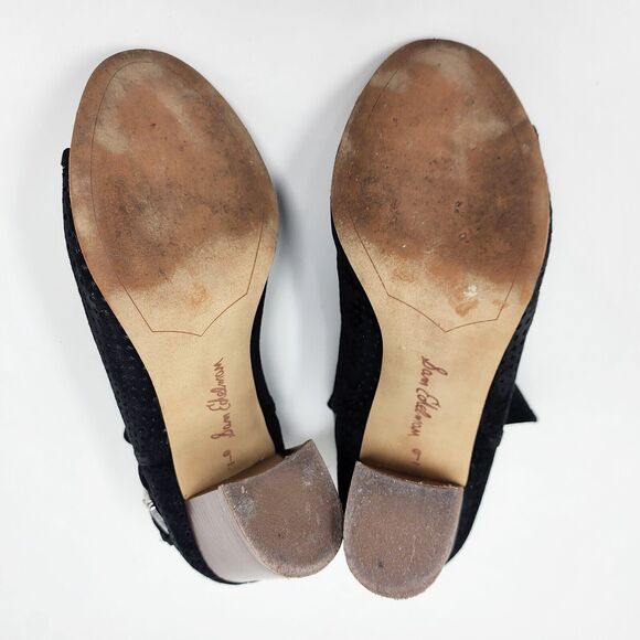 Sam Edelman Bootie Women 9M Easton Black Suede Perforated Stacked Heel Peep Toe - Picture 8 of 10